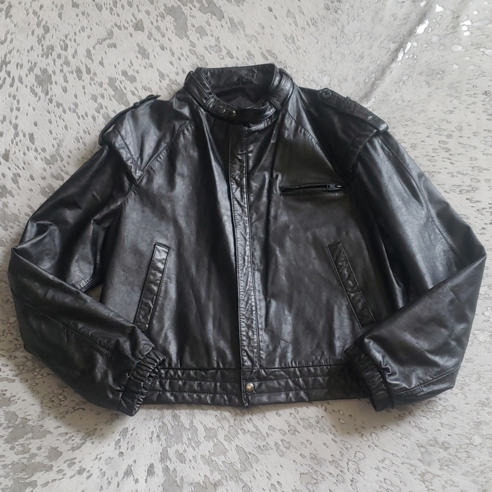 Demain Vintage Leather Bomber Jacket Black Sz46